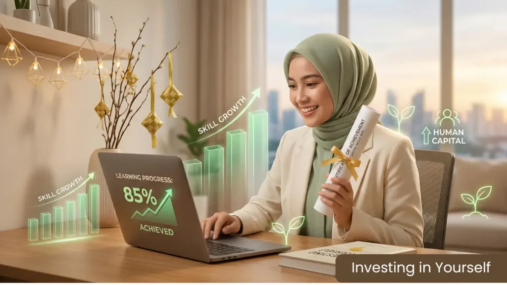 Alasan mengapa investasi skill bahasa Inggris adalah self-reward terbaik di hari raya lebaran. (AI-generated Image)