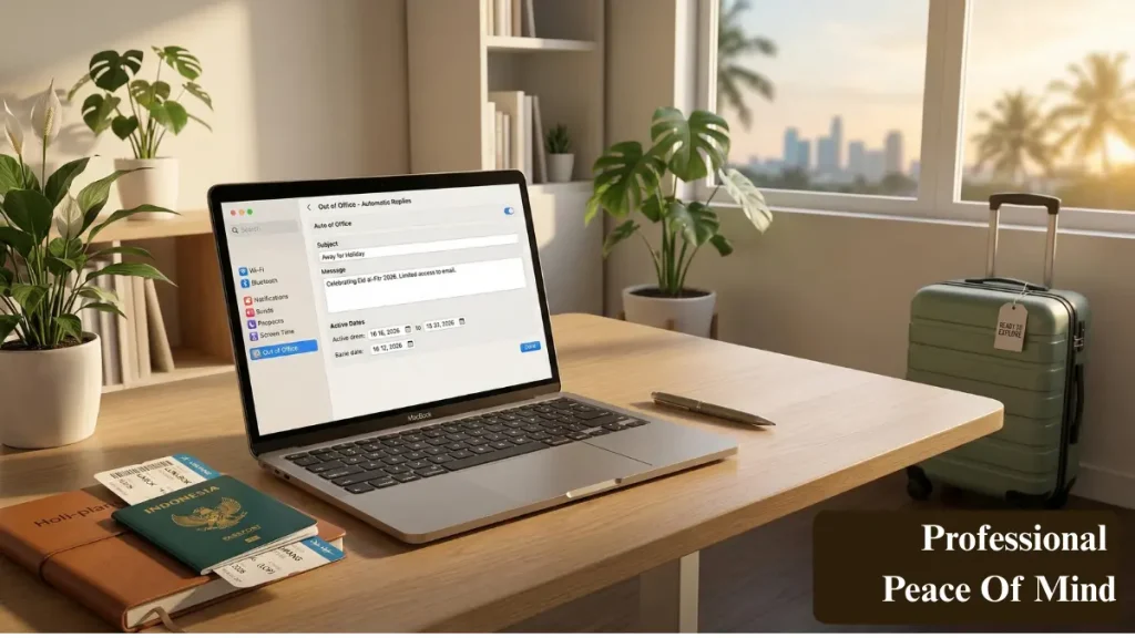 Template dan cara menulis email out of office (OOO) bahasa Inggris yang profesional untuk libur lebaran. (AI-generated Image)
