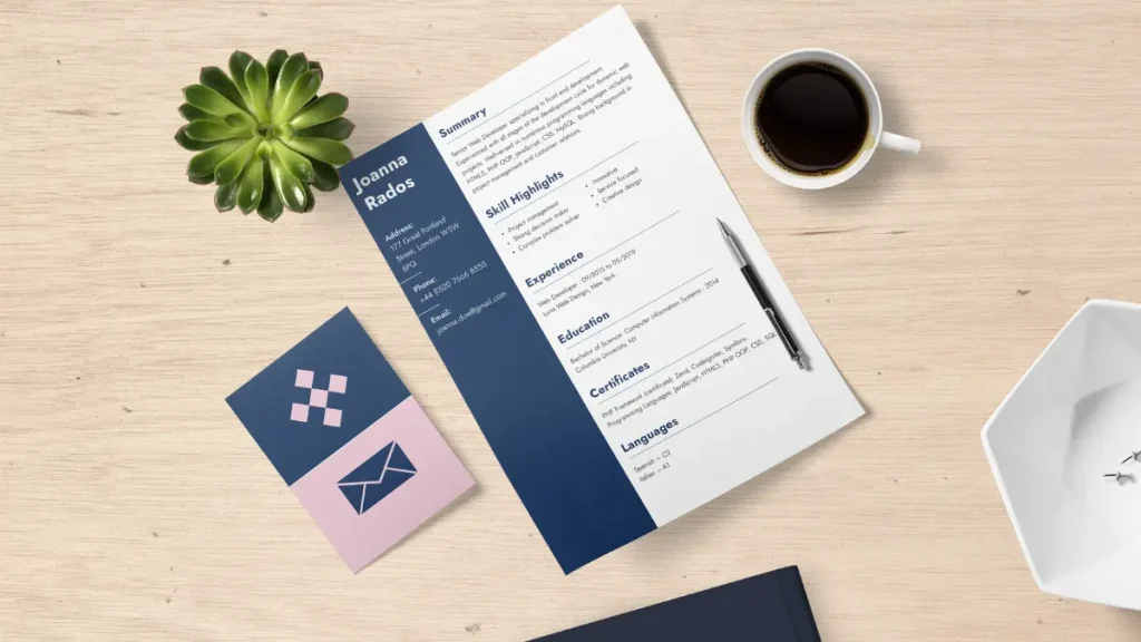 Contoh CV Bahasa Inggris yang ATS-Friendly terletak di atas meja kerja yang rapi, siap untuk digunakan melamar pekerjaan di perusahaan multinasional.